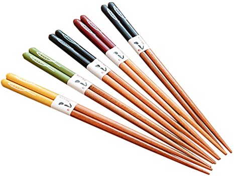 Bamboo Japanese Chopsticks Set Reusable Fish Pattern 8.8"(L) by Homestia Pack of 5