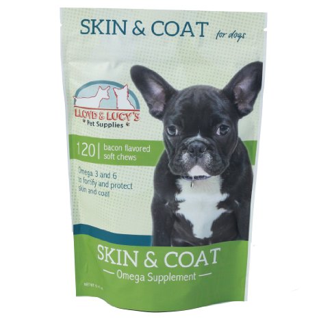 Skin and Coat Omega Supplement for Dogs, Omega 3 and 6 for Healthy Skin and Shiny Coat, 120 Soft Chews, Bacon Flavored Treats, Protects Against Itchy and Dry Skin, Maintains Hair Luster