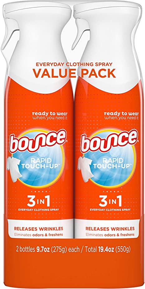 bounce Rapid Touch-Up 3 in 1 Wrinkle Releaser Clothing Spray, 2 Count, 9.7 fl oz Each