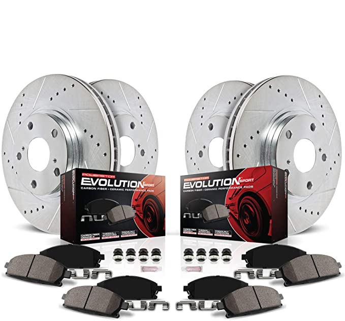 Power Stop K7576 Z23 Evolution Sport Front & Rear Kit Rotor and Carbon-Fiber Ceramic Brake Pads