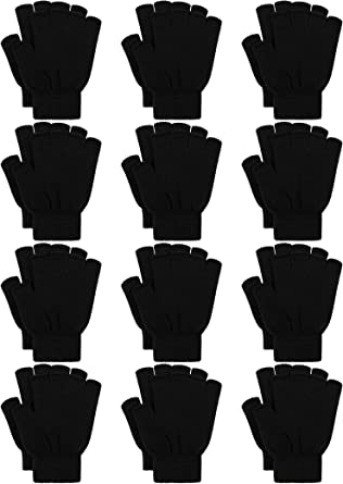 Cooraby 12 Pairs Winter Half Finger Gloves Flexibly Stretchy Knit Fingerless Gloves for Typing Texting