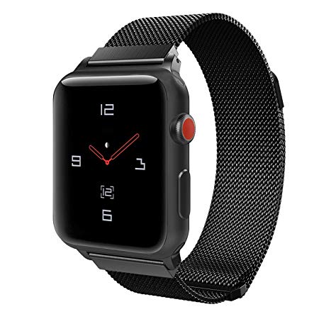 TiMOVO Compatible Band Replacement for Apple Watch 42mm 44mm Series 4/3 / 2/1, Premium Milanese Loop Stainless Steel Replacement Strap Metal Wristband with Watch Lugs, Black