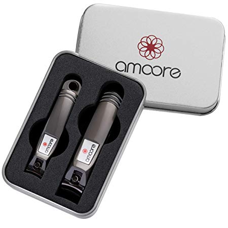amoore Nail Clippers 2pcs Nail Cutter Set with Case Fingernails Clippers Toenails Clippers Stainless Steel Clipper Sturdy Nail Clipping Kit