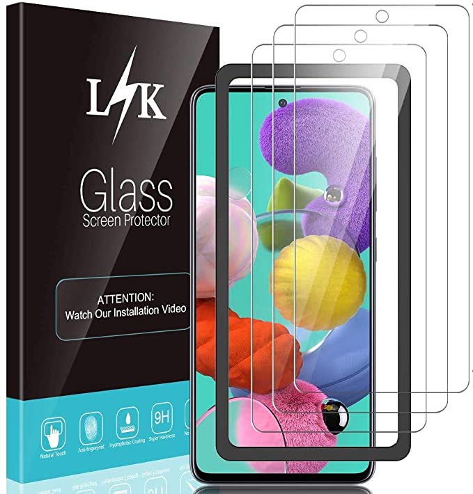 3 Pack LϟK Screen Protector Compatible for Samsung Galaxy A51 - HD Clear 9H Hardness Bubble Free Case Friendly Alignment Frame Tempered Glass Screen Protective Film - Not For Galaxy A50