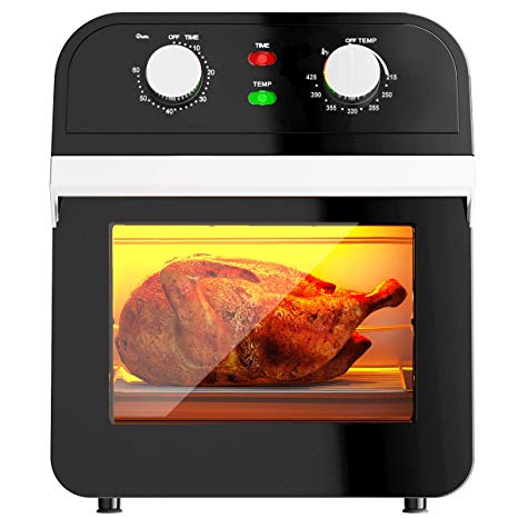 COSTWAY 1600W Air Fryer Oven, 12.7QT Large Capacity Air Fryer Oven with Rotisserie, Dehydrator, Multifunctional Cooking Oven with 10 Accessories, Viewing Window, Interior Light, Pause and Rotating Function, Black