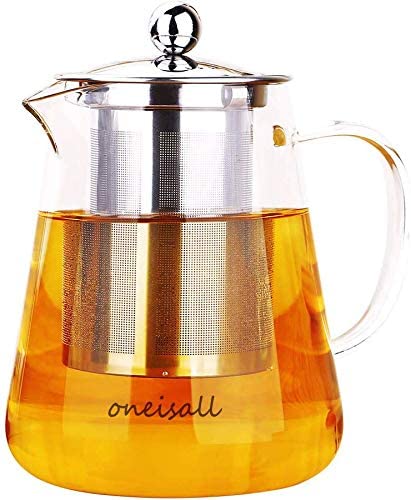 Glass Teapot with Infuser，Heat-resistant glass pot,Tea kettle with Stainless Steel Infuser,Flower Tea Coffee Pot, Induction hob and Stovetop Safe(750ML)