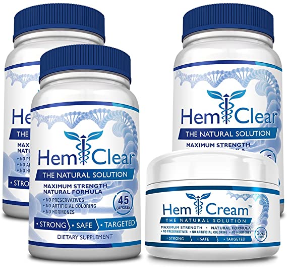 HemClear for Hemorrhoids (Maximum Strength 3 Bottles   1 Cream)
