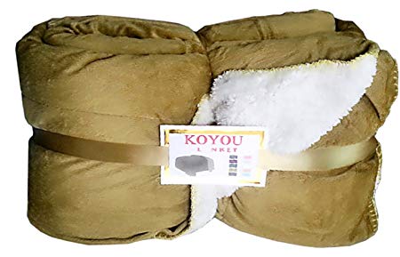 KOYOU Super Soft Sage Brown Plush Sherpa Borrego Blanket Throw Queen or Full Size Bed