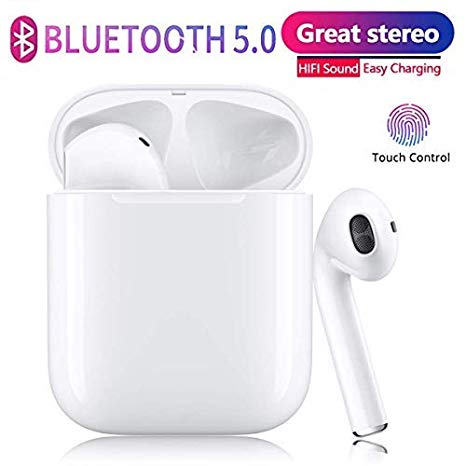 Bluetooth Headsets Wireless Earbuds Bluetooth 5.0 Noise Canceling Sports Headset, in-Ear Built-in HD Mic Headsets Pop-ups Auto Pairing with Charging Case, for Android iPhone Apple Airpods Samsung