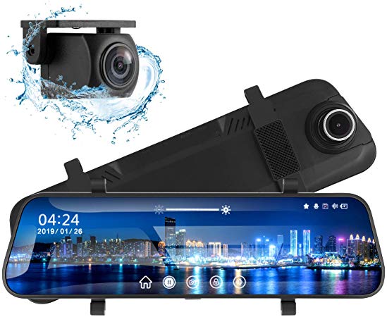 Mirror Dash Camera NOLYTH 10" Mirror Dash Cam Backup Camera 1080P Dual Dash Cam 170°Front and Rear Full Touch Screen Video Streaming Rear View Mirror Camera with G-Sensor Parking Monitor 32GB SD Card