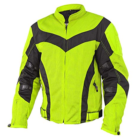 Xelement CF-6019-66 Invasion Mens Neon Green Mesh Armored Motorcycle Jacket - Large