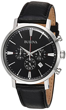 Bulova Men's Quartz Stainless Steel and Leather Casual Watch, Color:Black (Model: 96B262)