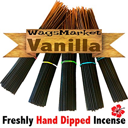 WagsMarket Premium Hand Dipped Incense Sticks, You choose the Scent - Egyptian Musk, Nag Champa, Vanilla and Many More! (Vanilla)