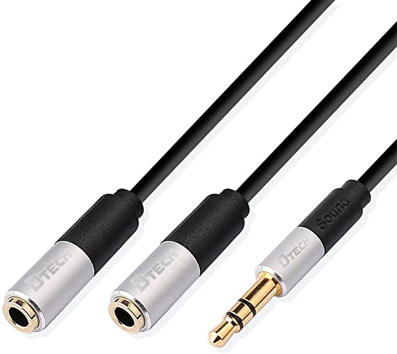 DTECH 3.5mm Male to 2 Female Stereo Audio Headphone Y Splitter Cable with Gold Plated Plug - 10 Inches