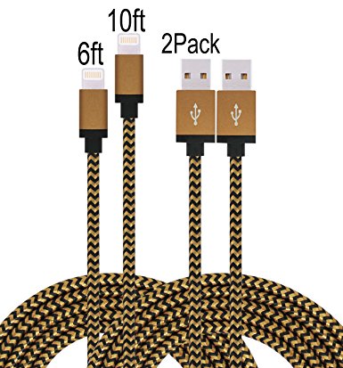 Suplink 2pack 6ft 10ft Extra long Cord 8 Pin Lightning to USB Charging Cables for iPhone7/7pius/SE/6/6s/6 plus/6s plus,5c/5s/5,iPad Pro/Air/Mini, iPod Nano/Touch(Coffee Black)