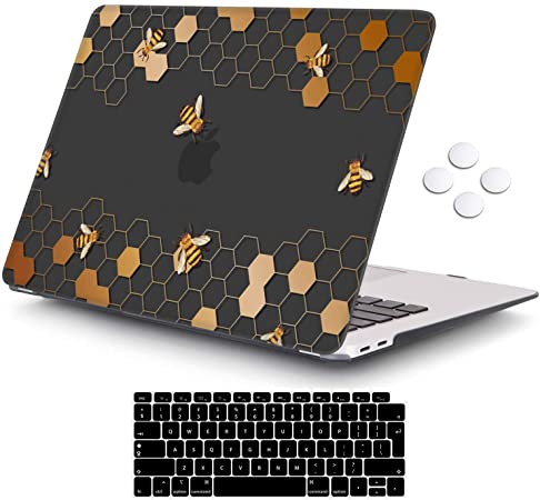iCasso MacBook Air 13 inch Case 2020 2019 2018 Release A2179/A1932 with Touch ID Retina Display, Plastic Hard Shell Case and Keyboard Cover Only Compatible Newest MacBook Air 13'' - Bee