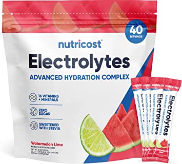 Nutricost Electrolytes Powder Hydration Packets (Watermelon Lime, 40 Servings) Low Calorie Keto Electrolytes Sweetened with Stevia - Non-GMO, Gluten Free and Sugar Free