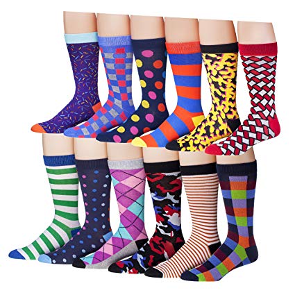 J.Korn Men's Colorful Funky Patterned Fancy Cotton 12 & 6 Pack Men's Dress Socks