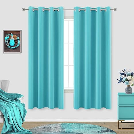 Turquoise Curtains 63 Inch Length for Bedroom 2 Panel Set Grommet Window Drapes Insulated Thermal Light Blocking Darkening Pastel Blackout Lightweight Curtains for Girl Kid Mermaid Nursery Living Room