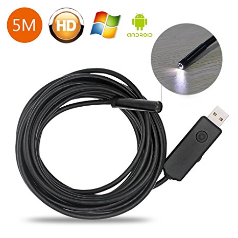 Giwox 2.0 Mega Pixels HD USB Endoscope Waterproof Inspection Camera Borescope with OTG Cable & 6 Adjustable LEDs for Android Smartphones (5M)