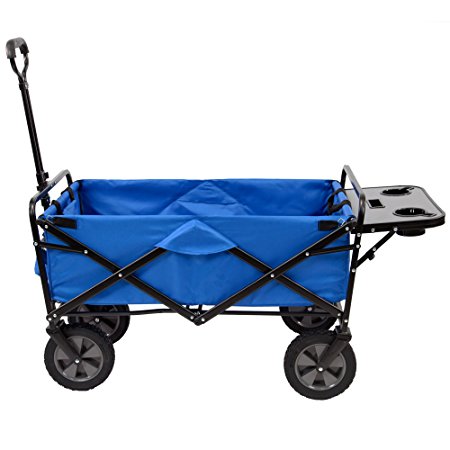 Mac Sports Collapsible Folding Outdoor Utility Wagon (Wagon with Side Table, Blue)