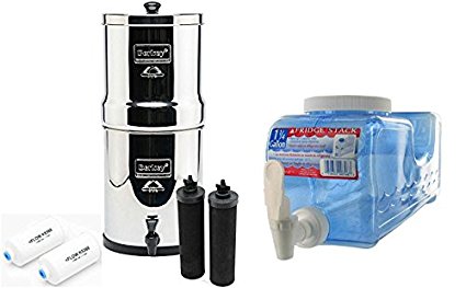 Big Berkey BK4X2 Countertop Water Filter System with 2 Black Berkey Elements and 2 Fluoride Filters w/ Fridge Stack Beverage Container