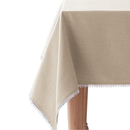 Lenox French Perle Solid 60"x102" Oblong Tablecloth, Natural Linen