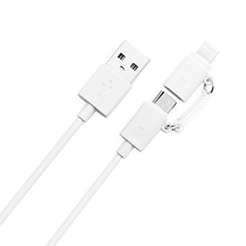 iTECHOR 2IN1 Lightning Micro USB Cable Charging Cord for iPhone 5S,iPad,iPod and Android-White