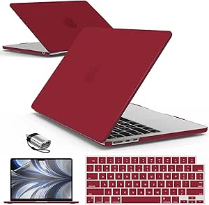 IBENZER Compatible with 2024 2023 2022 MacBook Air 13 inch Case M3 A3113 M2 A2681, HardShell Case & KeyboardCover & ScreenFilm & Type-C Adapter for Mac Air 13.6, Wine Red, AT13-KK-WR 2TC