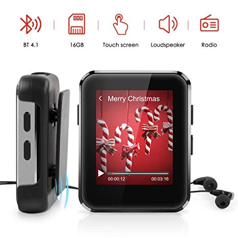 Leelbox MP3 Player with Clip, 16GB Bluetooth MP3 Player with Speaker, HiFi Music Player with Full Touch HD Screen, Supports Video Play, Recording, Ebook, FM Radio, 128GB TF Card Expandable