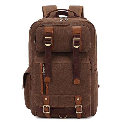 Estarer Canvas Laptop Backpack for Laptops / Notebooks 15.6 Inch / Macbook Coffee