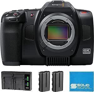 Blackmagic Design Cinema Camera 6K (Full Frame Sensor, L Mount) Power Bundle (CINECAM60KLFL) – Includes Two (2) Additional NP-F570 Batteries, Dual Battery Charger, and SolidSignal Microfiber Cloth