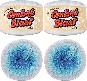 JubileeYarn Ombré Blast Yarn - Baby Weight Cotton - 220g/cake - Eternal Blue - 2 Cakes