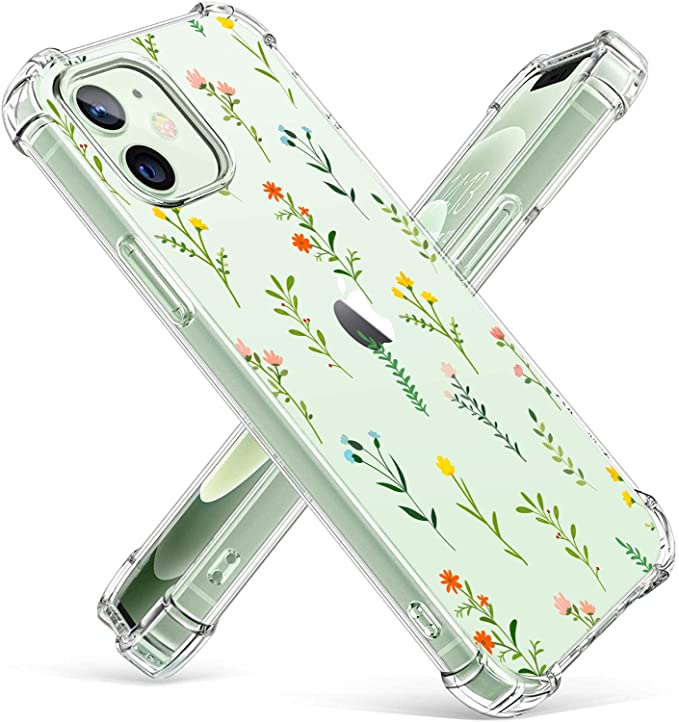 Hepix Clear Flower Compatible with iPhone 12 Case Floral Design, iPhone 12 Pro Case Wild Little Floral for Girl Women, Cute Pretty TPU Protective Frame Bumpers Anti-Scratch Shockproof Case Cover