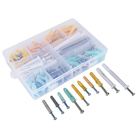 K Kwokker 220 Pieces Plastic Self Drilling Drywall Ribbed Anchors with Screws Assortment Kit, Perfect for Fixing Curtains, Calligraphy, Wall Cabinets, Lamps