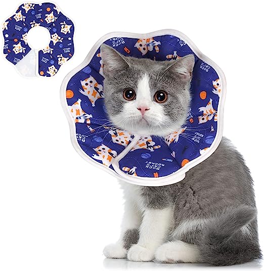 ComSaf Soft Cat Recovery Collar, Protective Adjustable Pet Cone Collar for After Surgery, Comfortable Lightweight Cute Elizabethan Collar for Cat Kitten Prevent from Licking Wounds, Not Block Vision