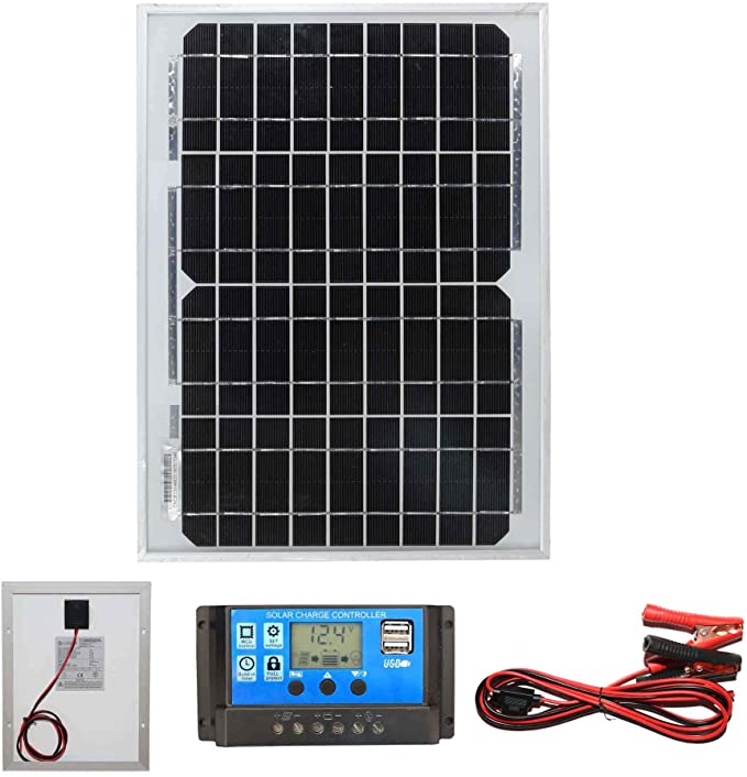 10W Mono Solar Panel Battery Charging Kit with Charger Controller For Caravans, Motorhomes, Boats & Any Flat Surface. K1