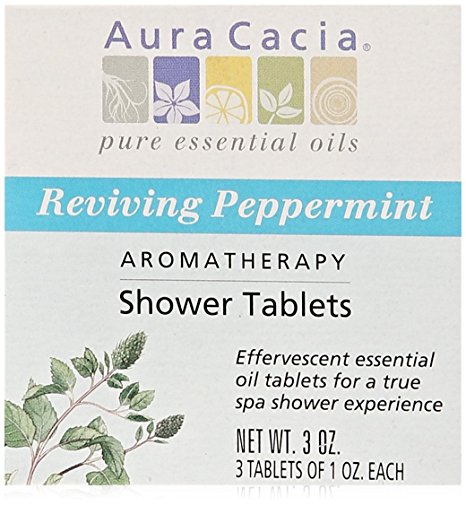 Aura Cacia Aromatherapy Shower Tablets, Reviving Peppermint,  3 ounce (Pack of 3)