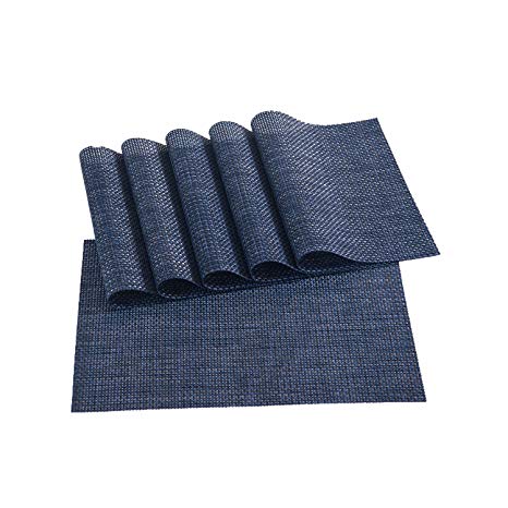 Sunshine Fashion Inc Placemats,Placemats Dining Table,Heat-Resistant Placemats, Stain Resistant Washable PVC Table Mats,Kitchen Table mats,Sets 6 (1:Navy)