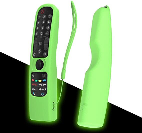 SIKAI Silicone Case Cover for LG AN-MR21GA AN-MR21GC Magic Remote, Shockproof Protective Cover for LG Smart TV Remote 2021, Standing Design, Skin-Friendly, Washable, Anti-Lost with Loop (Glow Green)