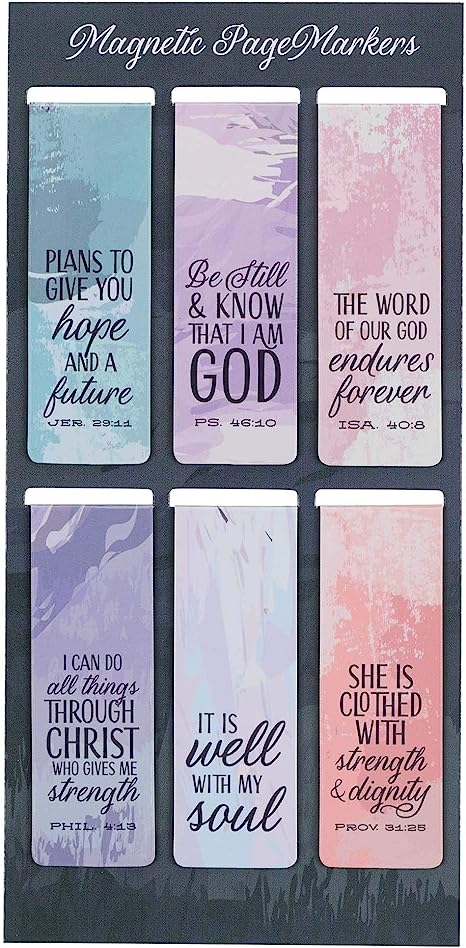 Set of 6 Beloved Scripture Favorites w/Abstract Scenic Inspirational Magnetic Bible Verse Bookmark, Size Small 2.3" x .75"