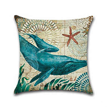 oFloral Cotton Linen Square Mediterranean Sea Decorative Throw Pillow Case 18"x 18" Whale One - Gift for Men,Women,Dad,Mom,Uncle,Sister,Friend (Style 27)