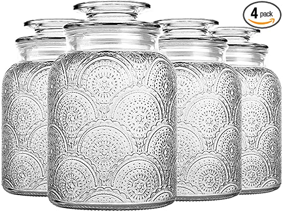 Daitouge Glass Cookie Jars with Lids, Apothecary Jars With Retro Design for Kitchen, Pantry, Laundry Room 4 Pack