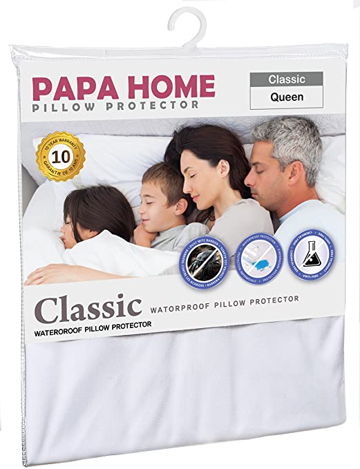 PapaHome Hypoallergenic Pillow Protector (Set of 2) - Lab Tested Waterproof - Zippered Polyester Jersey Cover - Vinyl Free - 10 Year Warranty (Polyester, King)