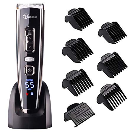 Cordless Clippers Hair Clippers for Men Hair Cutting Machine with Titanium Ceramic Blade,LED Display, Lithium Battery,Charger Stand,USB Rechargeable #Hatteker RFC-6618
