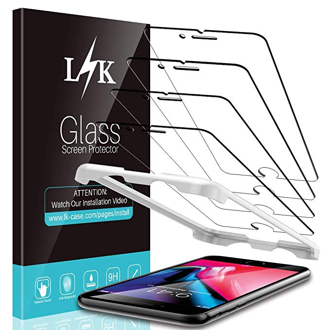 LK [4 Pack] Screen Protector for iPhone 8 Plus, iPhone 7 Plus, [Tempered Glass] [Case Friendly] [Alignment Frame Easy Installation] [3D Touch]