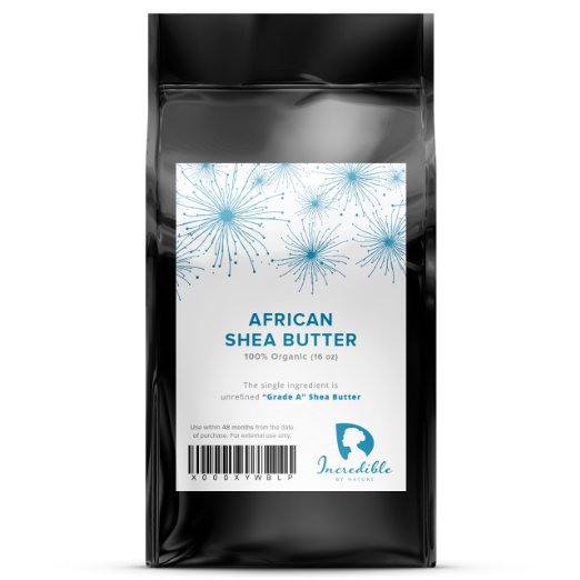 Incredible By Nature African Shea Butter - 1lb (16oz) Pure, Organic & Unrefined Grade A Raw Ivory Body Butter, Best for Dry Skin Care, Acne, Stretch Marks, Rashes, Moisturizing for Baby Soft Touch