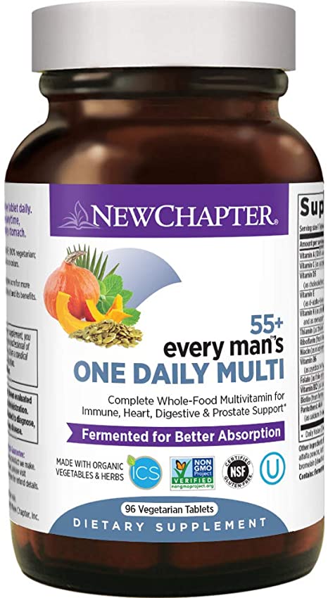 New Chapter Multivitamin for Men 50 Plus - Every Man's One Daily 55  with Fermented Probiotics   Whole Foods   Astaxanthin   Organic Non-GMO Ingredients -96ct