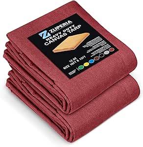 2 Pack Canvas Tarp 10 x 12 ft, 12 Oz, with Rustproof Grommets, Canvas Tent, Heavy Duty Tarp, Multipurpose Tarp Cover for Canopy Tent, Camping tarp, Woodpile (Burgundy)