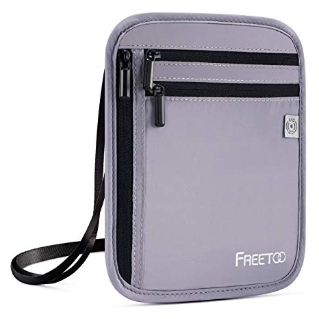 FREETOO Neck Wallet with RFID Blocking,Anti-Theft Passport Holder for Travel (Gray)